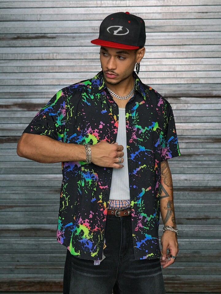 Guys Reflective Splash Ink Print Shirt