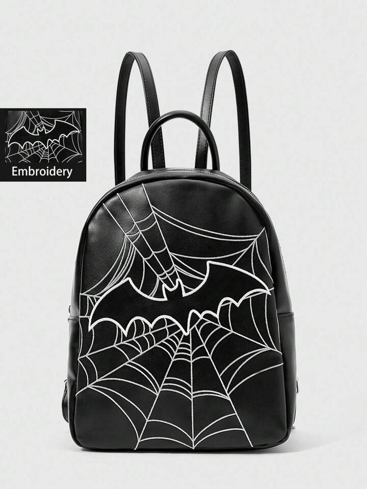 1pc Vintage Dark Gothic Embroidered Bat Backpack, Halloween