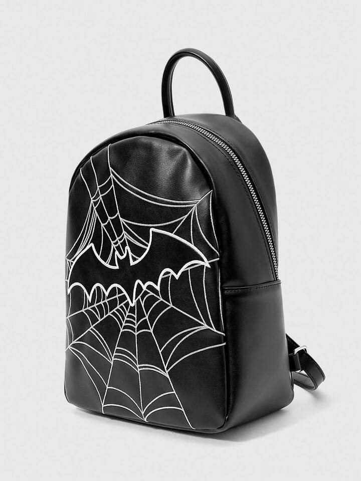 1pc Vintage Dark Gothic Embroidered Bat Backpack, Halloween
