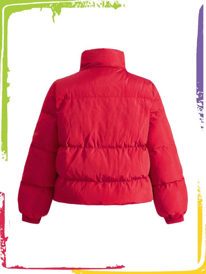 Teletubbies X ROMWE Plus Size Winter Warm Letter & Cartoon Pattern Stand Collar Padded Coat 2 Teletubbies X ROMWE Plus Size Winter Warm Letter & Cartoon Pattern Stand Collar Padded Coat