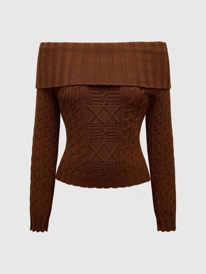 Hippie Women's Vintage Off-Shoulder Elegant Slim Fit Sweater, Autumn/Winter