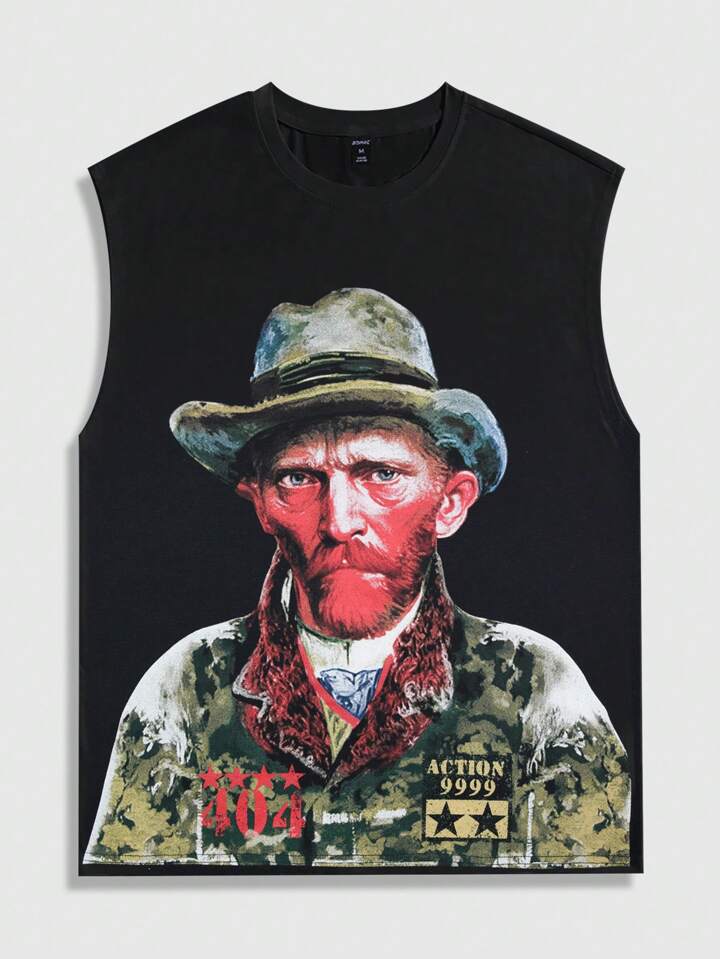 2pcs/Set Men Y2K Street Life Character Printed Tank Top And Shorts