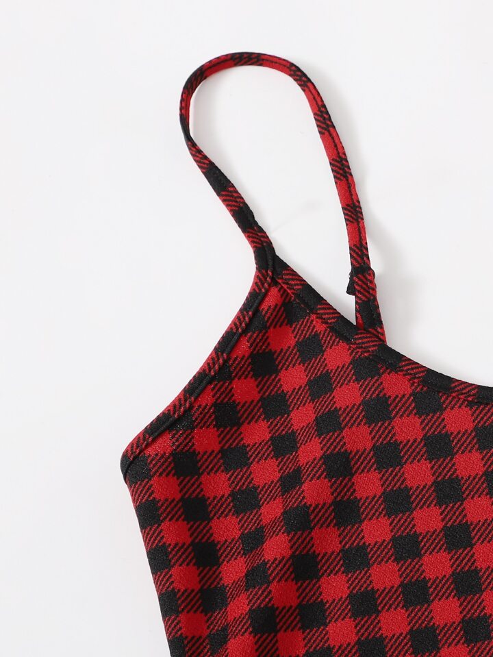 Buffalo Plaid Slit Cami Bodycon Mini Dress