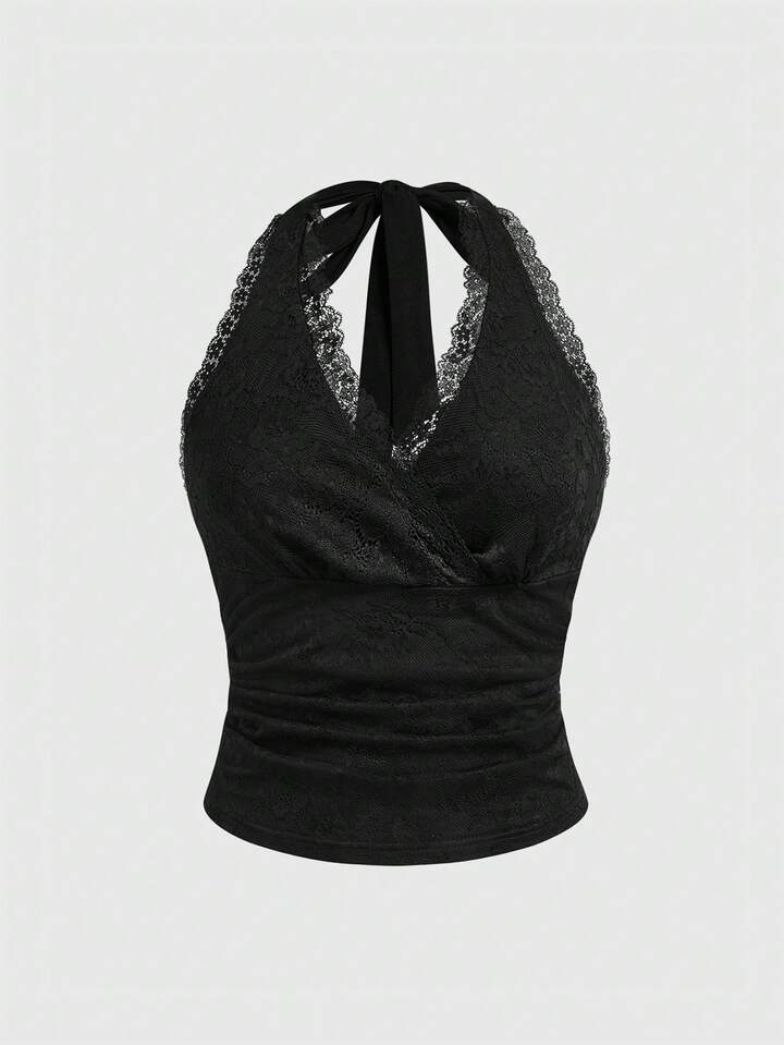 Y2K Sexy Lace Fitted Halter Neck Camisole For Women