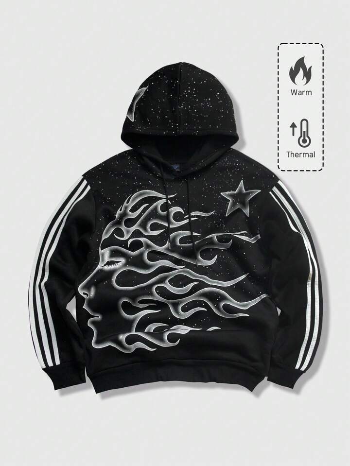 Unisex Casual Striped Hoodie Sweatshirt, Suitable For Spring, Autumn And Winter