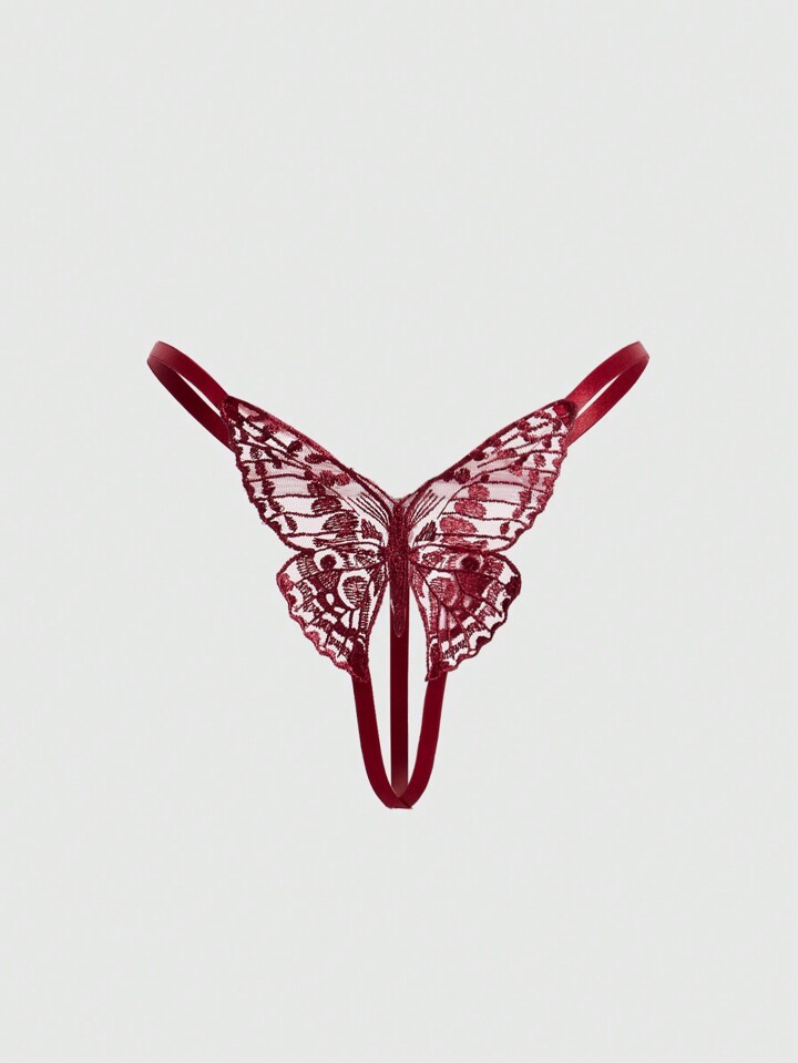 Goth Water-Soluble Lace 3D Butterfly Open-Crotch Sexy G-String, For Valentine's Day