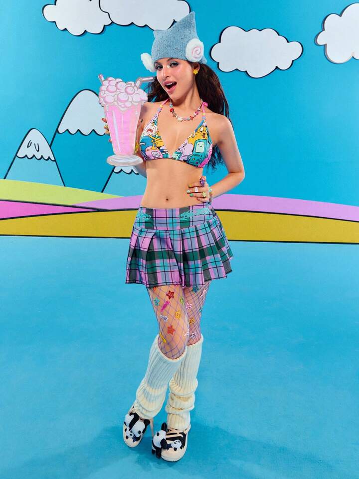 Adventure Time X ROMWE Y2K Cute Cartoon Fully Allover Print Beaded Detail Halter Top 5 Adventure Time X ROMWE Y2K Cute Cartoon Fully Allover Print Beaded Detail Halter Top