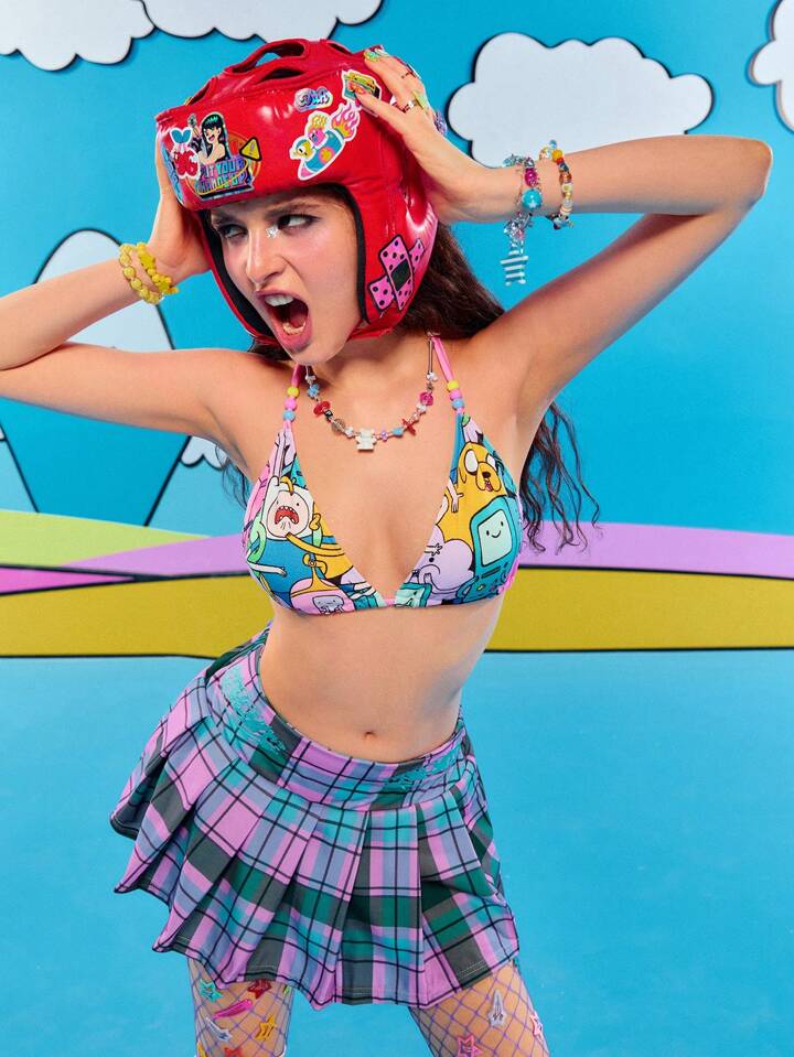 Adventure Time X ROMWE Y2K Cute Cartoon Fully Allover Print Beaded Detail Halter Top 6 Adventure Time X ROMWE Y2K Cute Cartoon Fully Allover Print Beaded Detail Halter Top