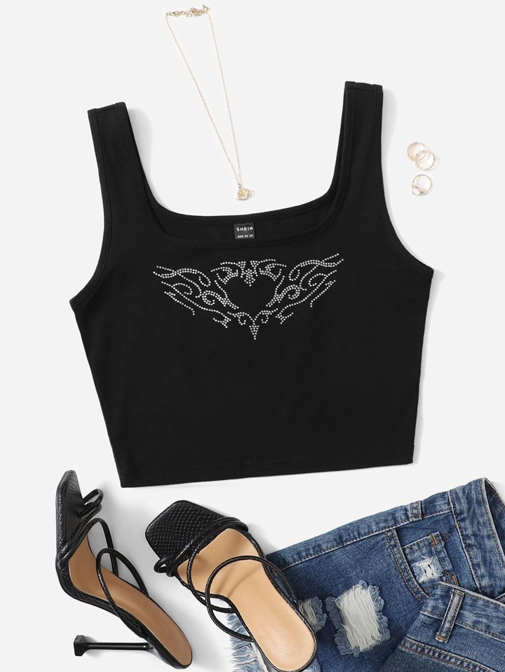 Graphic Rhinestone Tank Top