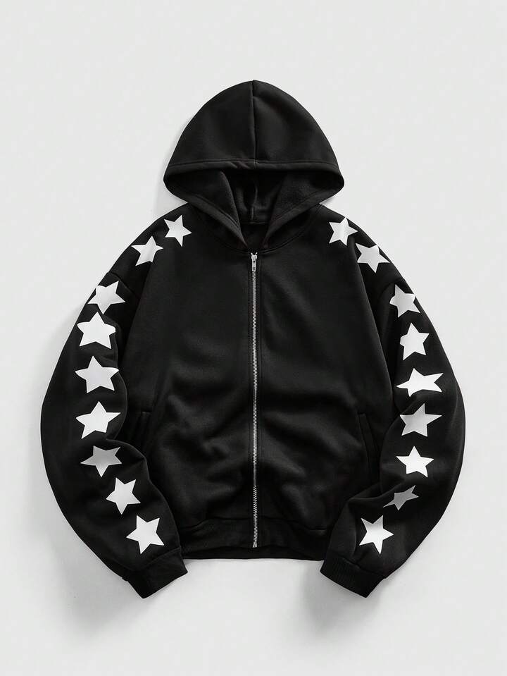 Prep Men's Casual Star Print Hoodie Sweatshirt, Autumn/Winter, Long Sleeve Top
