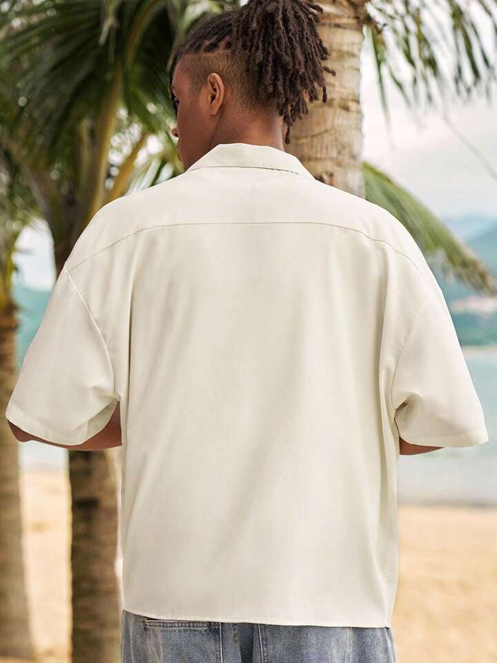 The White Lotus Men's Summer Casual Resort Style Lotus Flower Print Lapel Collar Short Sleeve Shirt