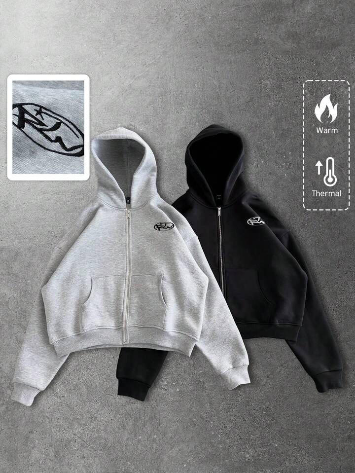 2pcs Men's Casual Zip-Up Hoodie Sweatshirt, Autumn/Winter