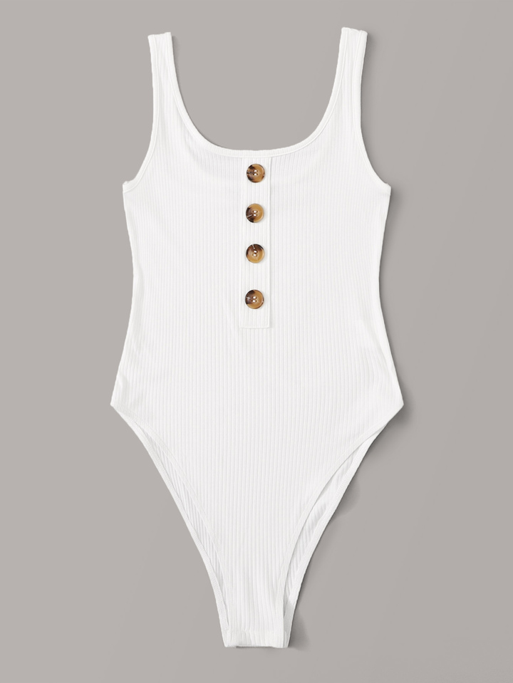 Button Front Rib-knit Tank Bodysuit