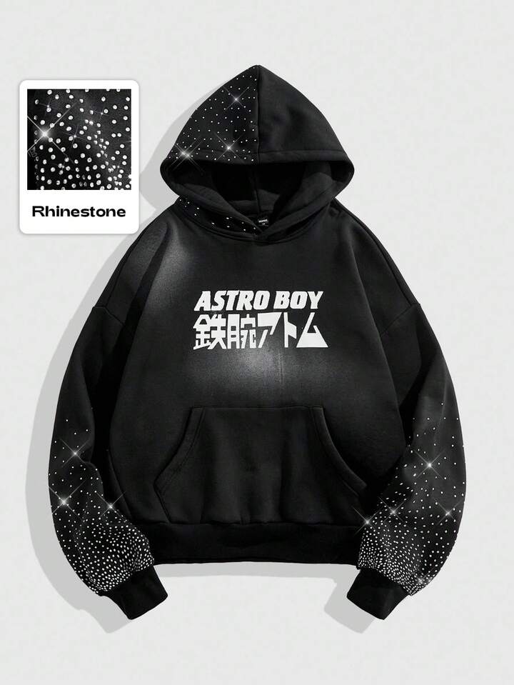 Astro Boy X ROMWE Men's Cartoon Figure Graphic Black Pullover Hoodie
