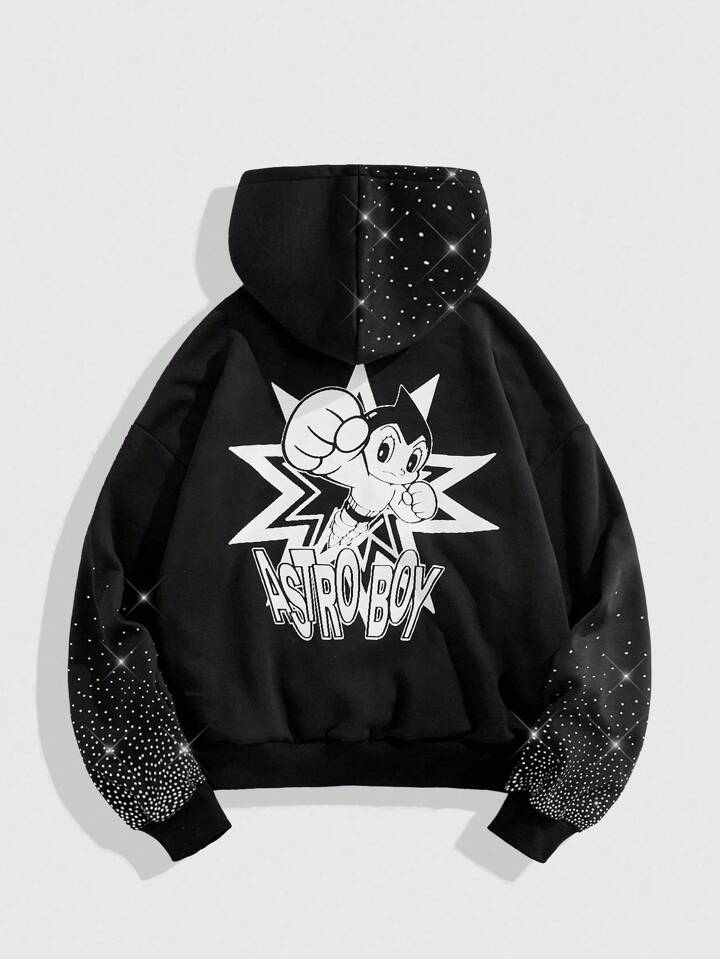 Astro Boy X ROMWE Men's Cartoon Figure Graphic Black Pullover Hoodie