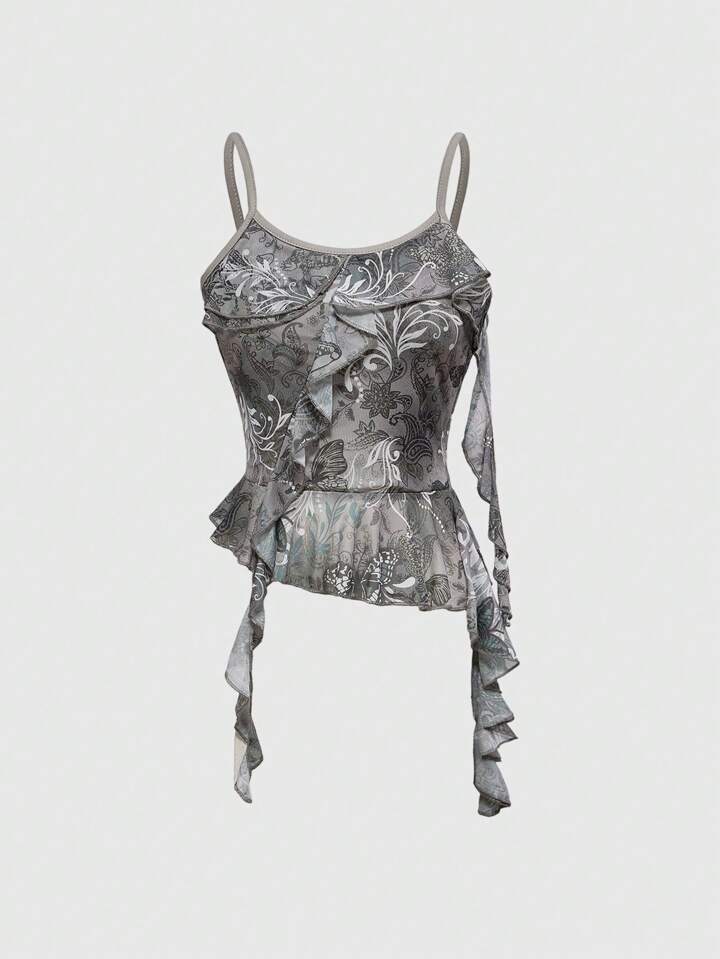 Y2K Style Asymmetrical Ruffle Strap Women's Camisole Women's Concert Costumes, Rave Costumes, Carnival Costumes, Country Concert Costumes,Summer Outfits For Women