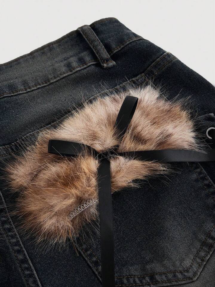 Goth Vintage Retro Light Color Patchwork Faux Fur Leopard Print Denim Jeans 4 Goth Vintage Retro Light Color Patchwork Faux Fur Leopard Print Denim Jeans