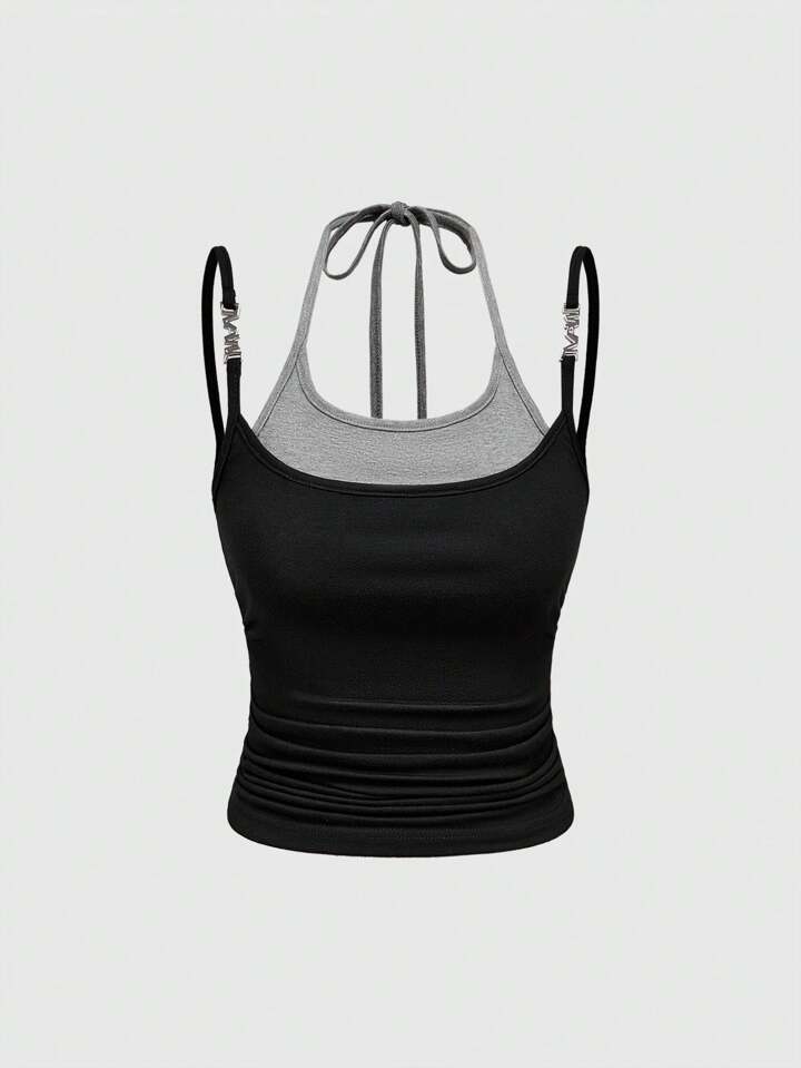 Y2K Metallic Pendant 2 In 1 Spaghetti Strap Tank Top