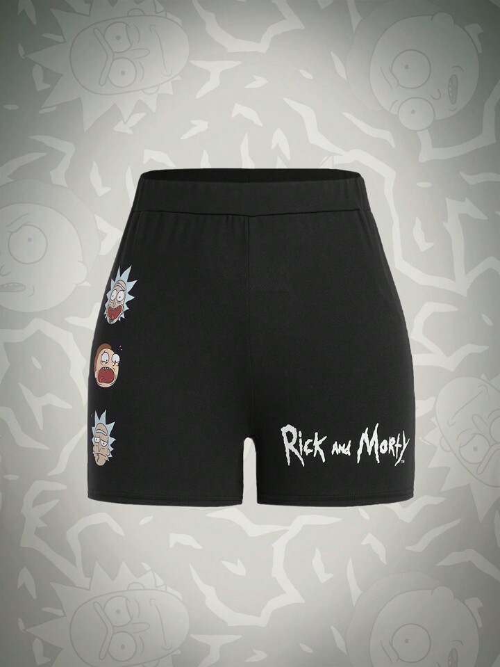 Rick and Morty | ROMWE Cartoon Graphic Biker Shorts, School