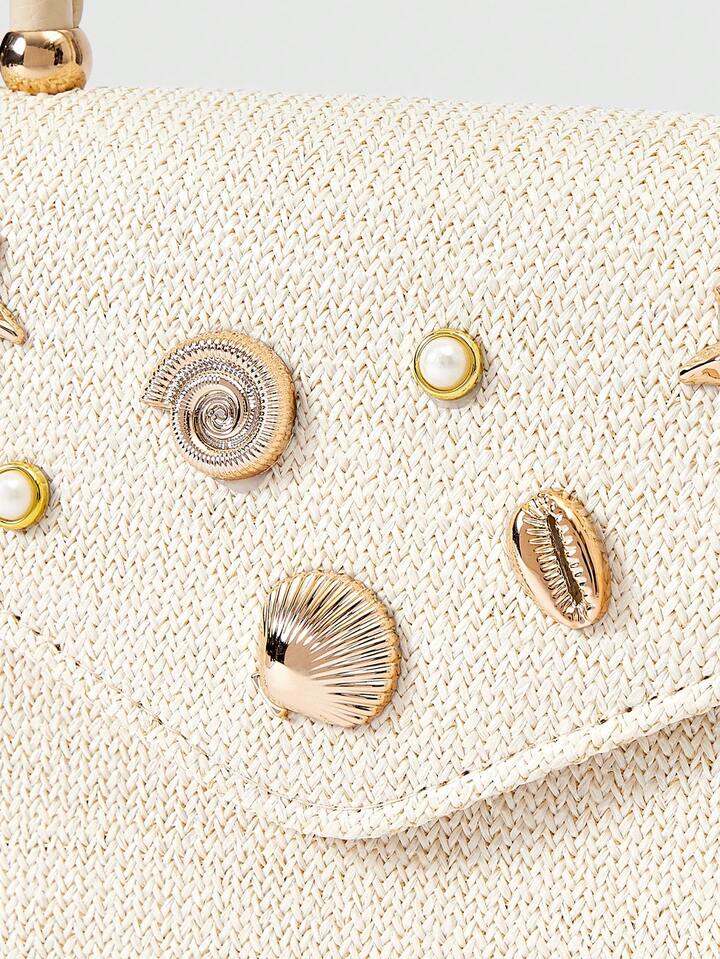 Kawaii Women's Fashionable And Elegant Metal Decor Clutch Bag For Commuting And Evening Party