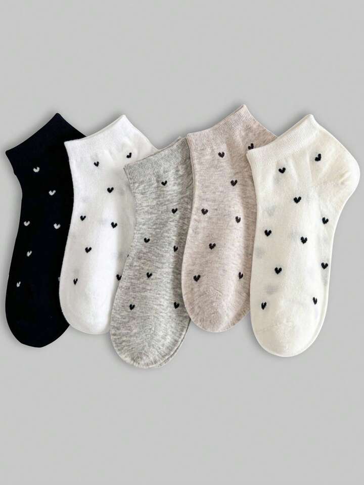 5 Pairs Casual Minimalist Heart Pattern Ankle Socks