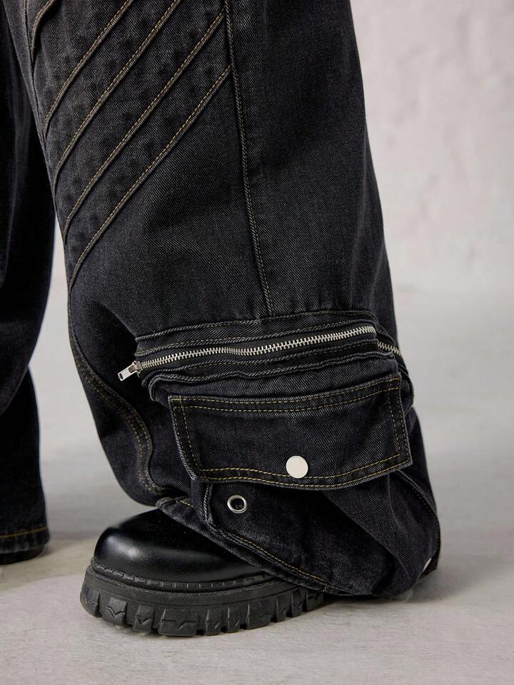 Grunge Punk Y2K Punk Rivet Decor Distressed Vintage Washed Loose Flare Jeans 3 Grunge Punk Y2K Punk Rivet Decor Distressed Vintage Washed Loose Flare Jeans