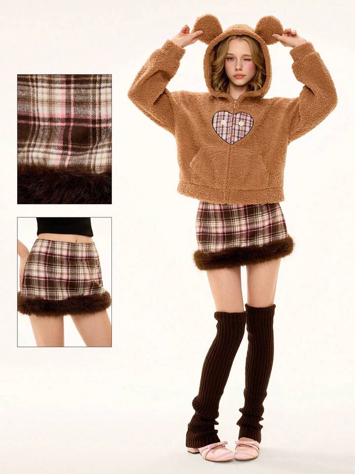 ROMWE Avant Retro Sweet Vintage Wool Blend Plaid Low Waist Fringed Mini Skirt