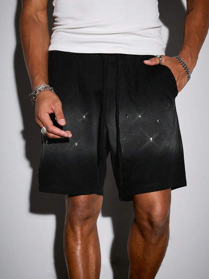 Street Life Men's Summer Casual Gradient Rhinestone Accent Loose Fit Cargo Shorts