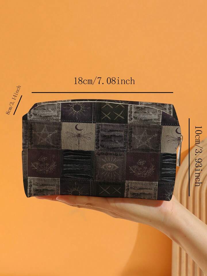 Fairycore Vintage Patchwork Pattern Octagon Velvet Cosmetic Bag