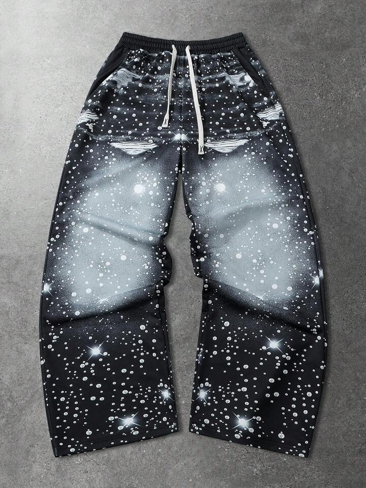 Street Life Men's Starry Rhinestone Print Sweatpants