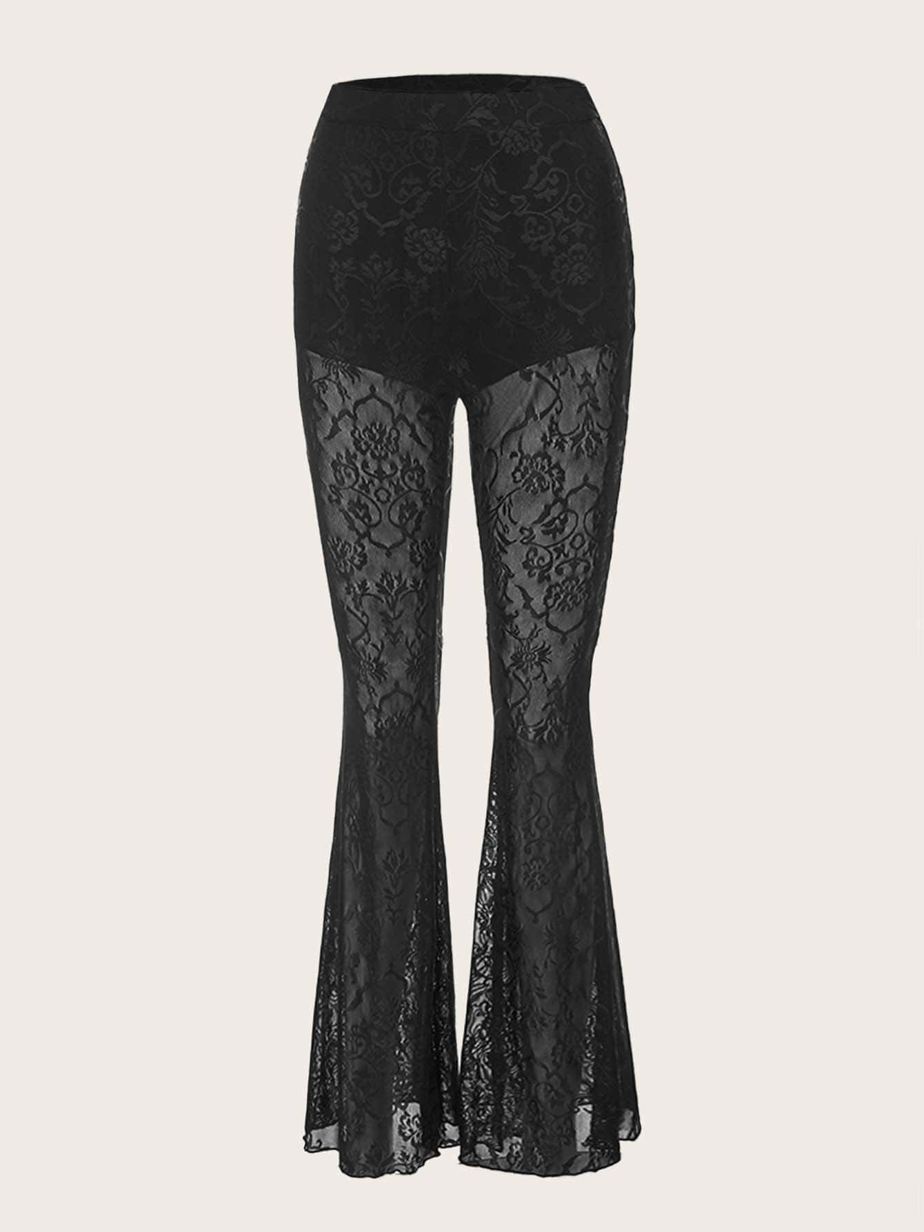 High Waist Lace Flare Leg Pants