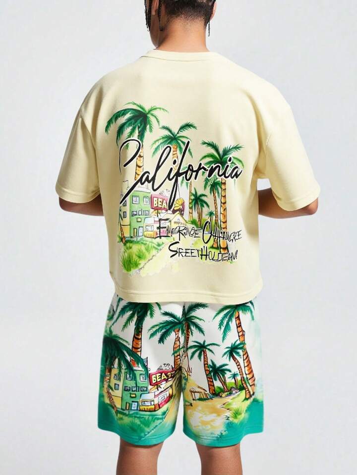 Casual Men Short Sleeve Round Neck Simple&Practical Multi-Function T-Shirt Sets, Vacation