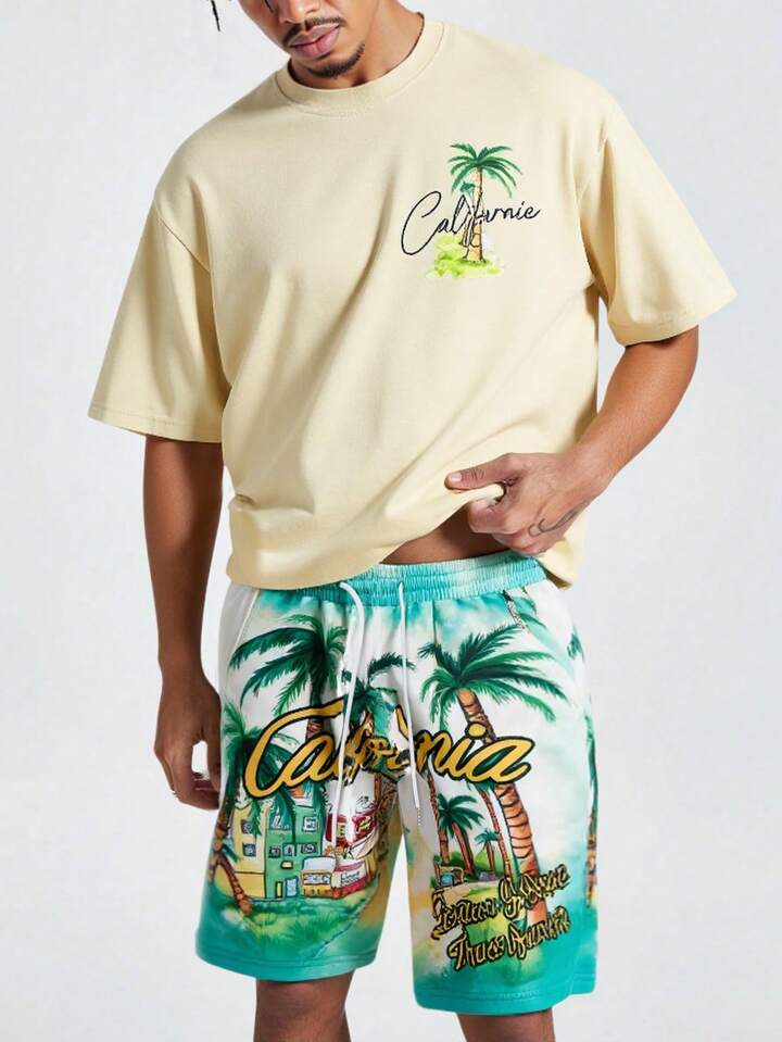 Casual Men Short Sleeve Round Neck Simple&Practical Multi-Function T-Shirt Sets, Vacation
