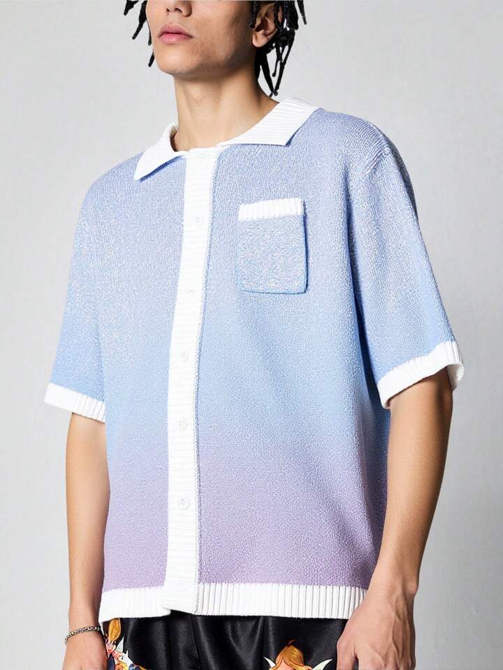 Street Life Men's Y2K Short Sleeve Gradient Color Knit Top, Casual