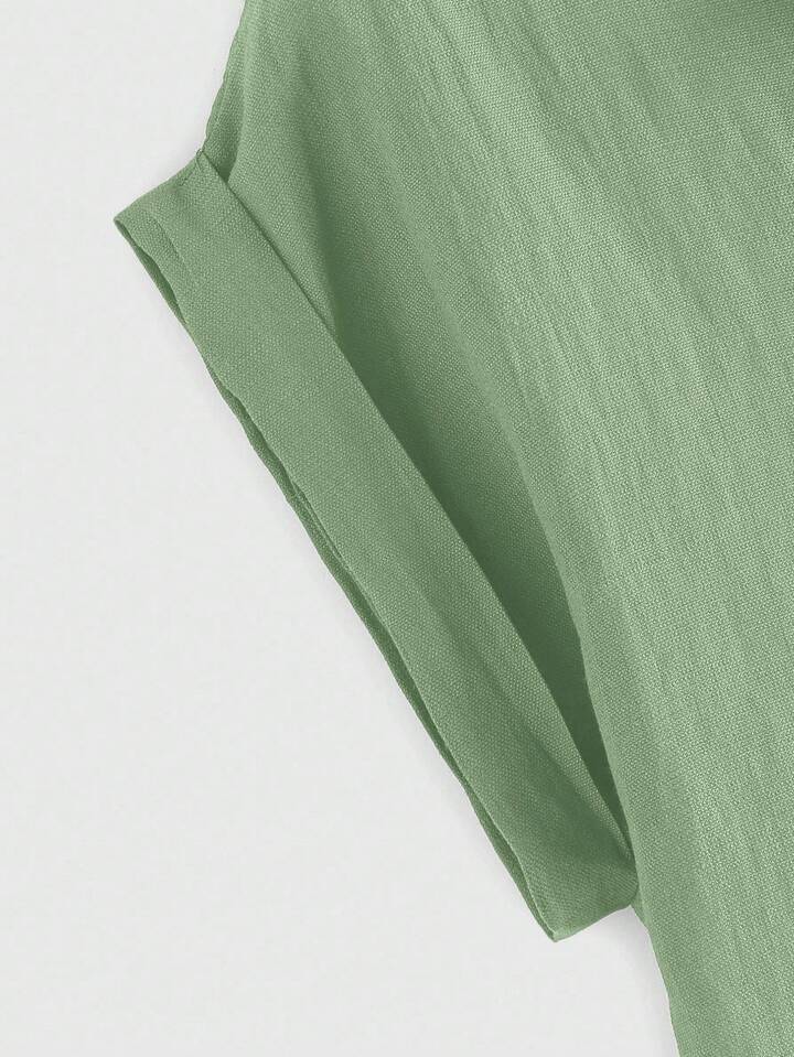Women's Front Button Green-Grey Short Sleeve Shirt, Summer, School 3 Women's Front Button Green-Grey Short Sleeve Shirt, Summer, School