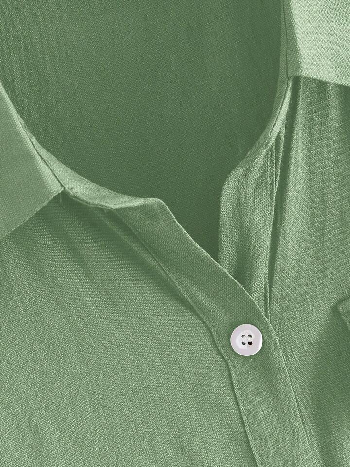 Women's Front Button Green-Grey Short Sleeve Shirt, Summer, School 4 Women's Front Button Green-Grey Short Sleeve Shirt, Summer, School