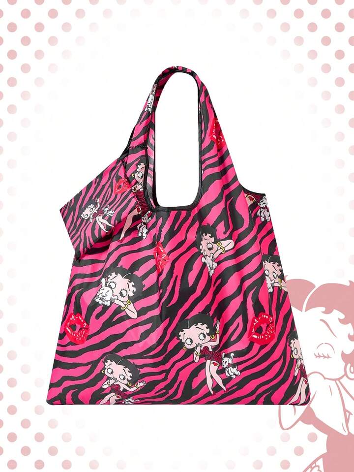 Betty Boop | ROMWE Large Capacity Foldable Tote Bag With Coin Pouch, Portable Shopping Bag