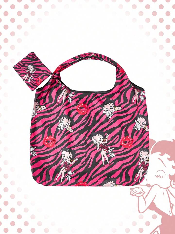 Betty Boop | ROMWE Large Capacity Foldable Tote Bag With Coin Pouch, Portable Shopping Bag 2 Betty Boop | ROMWE Large Capacity Foldable Tote Bag With Coin Pouch, Portable Shopping Bag