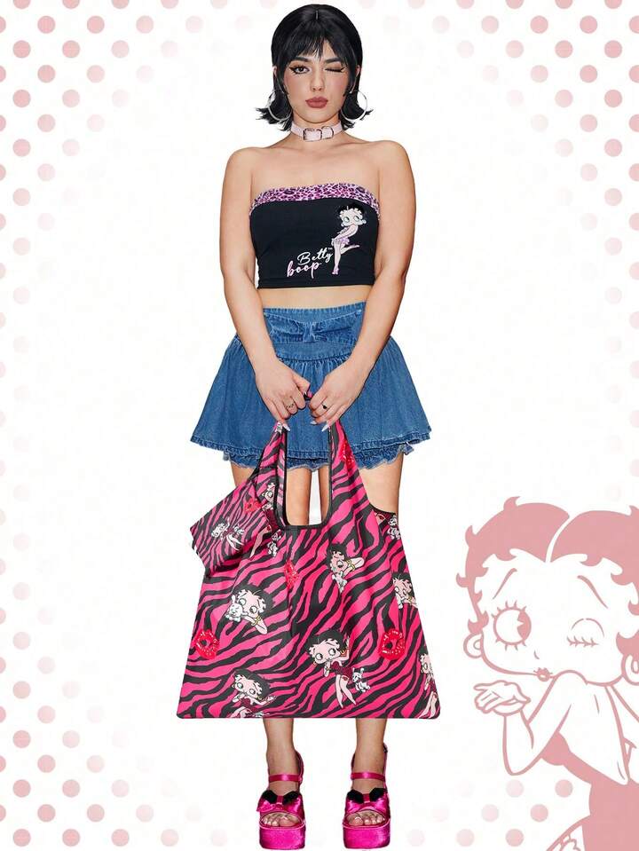 Betty Boop | ROMWE Large Capacity Foldable Tote Bag With Coin Pouch, Portable Shopping Bag 7 Betty Boop | ROMWE Large Capacity Foldable Tote Bag With Coin Pouch, Portable Shopping Bag