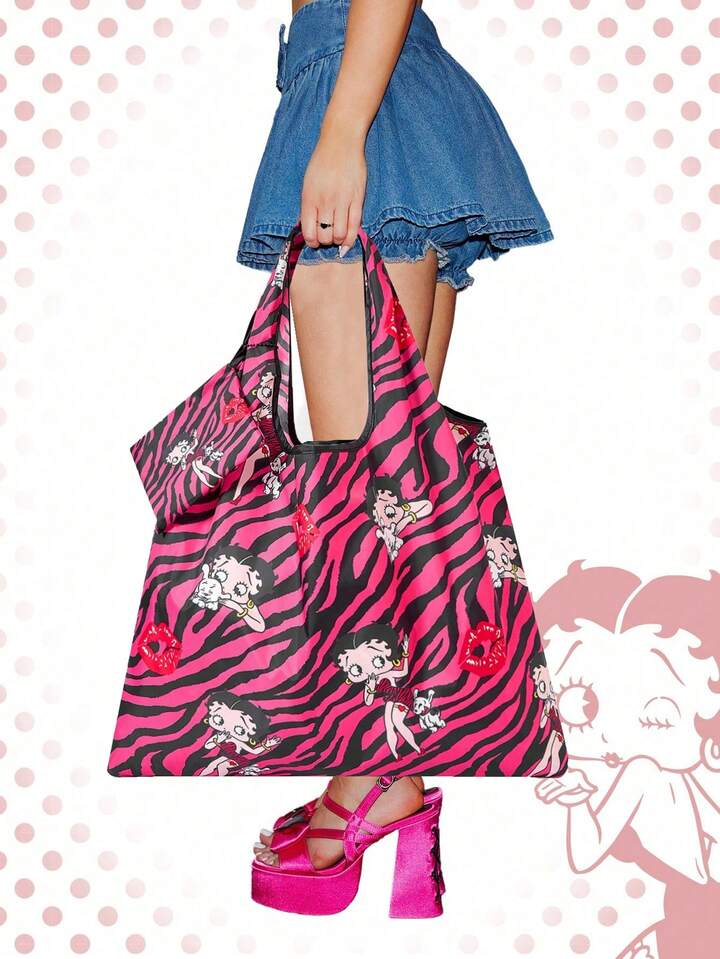 Betty Boop | ROMWE Large Capacity Foldable Tote Bag With Coin Pouch, Portable Shopping Bag 8 Betty Boop | ROMWE Large Capacity Foldable Tote Bag With Coin Pouch, Portable Shopping Bag