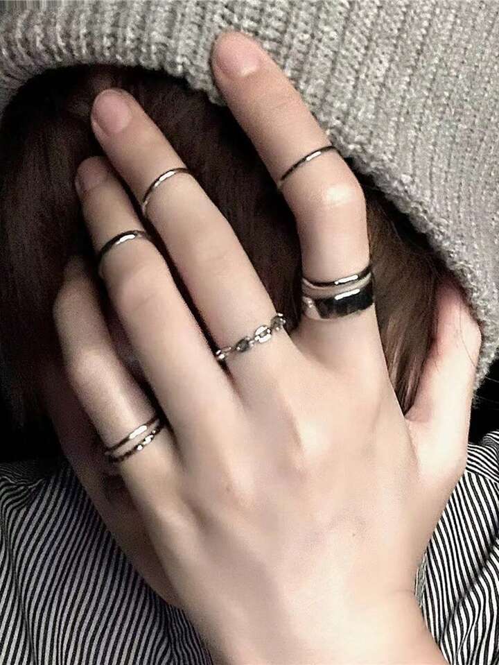 Goth 7pcs Fashion Zinc Alloy Cuff Ring For Women For Daily Decoration