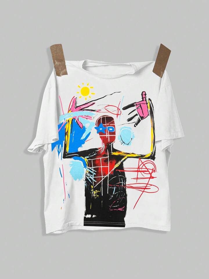 Men's Street Life Cartoon Graffiti Print Casual Short Sleeve T-Shirt