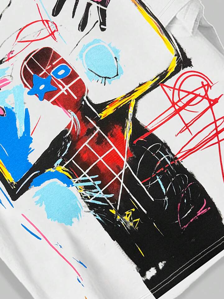 Men's Street Life Cartoon Graffiti Print Casual Short Sleeve T-Shirt