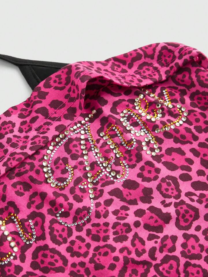 J-Fashion Women's Shibuya Hot Girl Aabi Fuchsia Leopard Print Slogan Rhinestone Detail Halter Tank Top 2 J-Fashion Women's Shibuya Hot Girl Aabi Fuchsia Leopard Print Slogan Rhinestone Detail Halter Tank Top