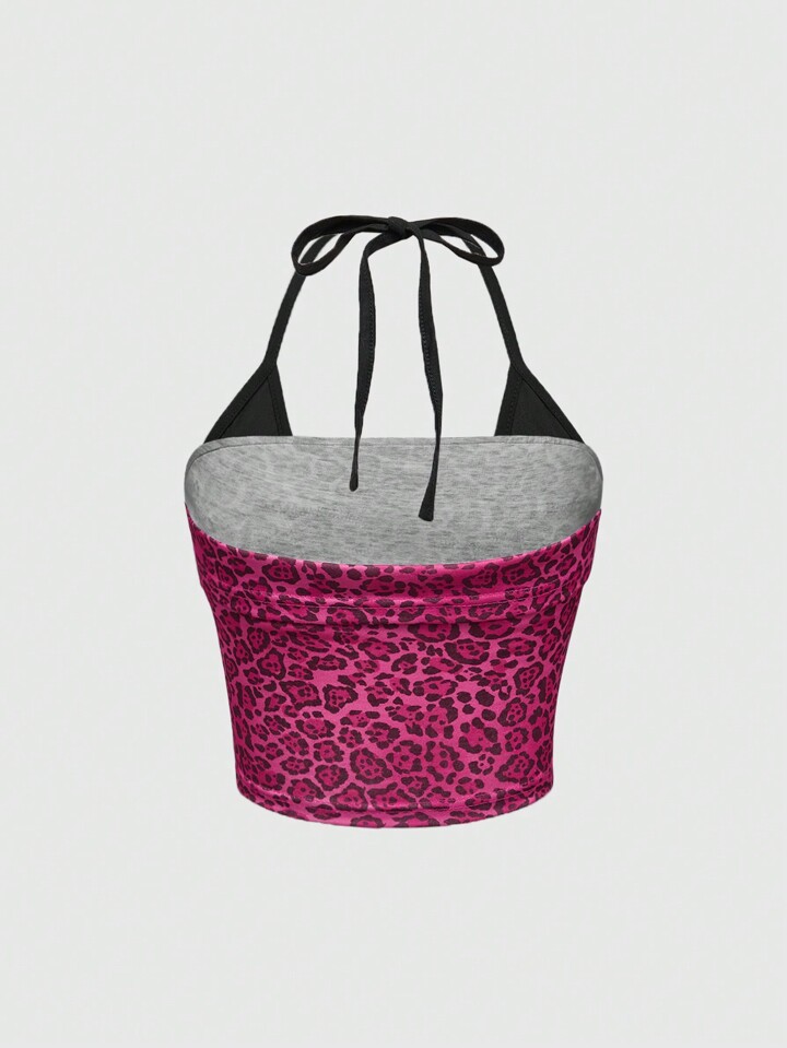 J-Fashion Women's Shibuya Hot Girl Aabi Fuchsia Leopard Print Slogan Rhinestone Detail Halter Tank Top 4 J-Fashion Women's Shibuya Hot Girl Aabi Fuchsia Leopard Print Slogan Rhinestone Detail Halter Tank Top