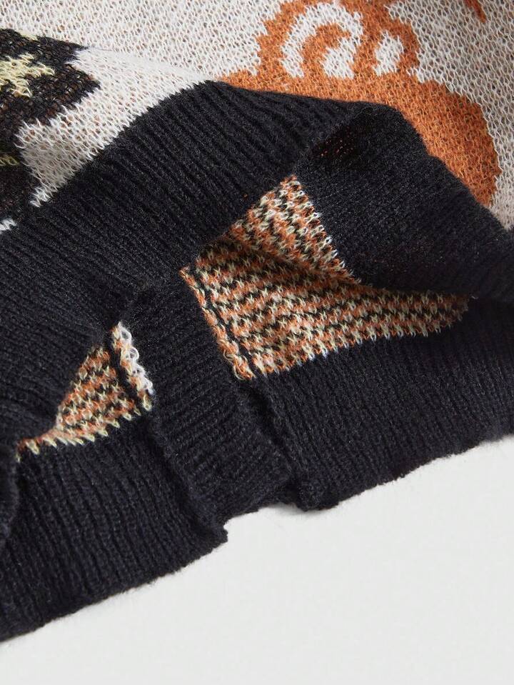 Fairycore Women's Vintage Pumpkin, Bat & Star Jacquard Knit Cardigan Sweater For Halloween 5 Fairycore Women's Vintage Pumpkin, Bat & Star Jacquard Knit Cardigan Sweater For Halloween
