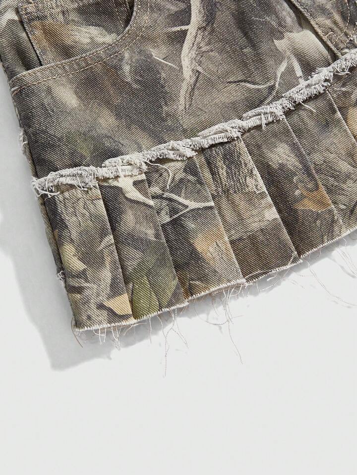 Grunge Punk Punk Withered Leaf Print Metal Grommet Chain Pendant Pleated Women Denim Mini Skirt 4 Grunge Punk Punk Withered Leaf Print Metal Grommet Chain Pendant Pleated Women Denim Mini Skirt