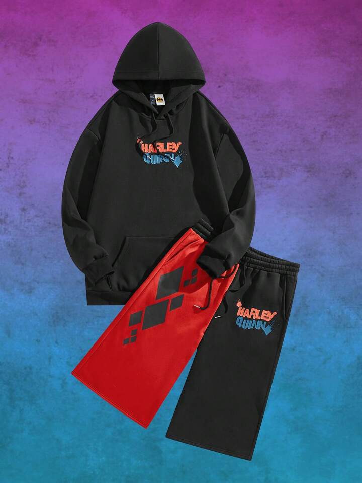 Harley Quinn | ROMWE Men's Minimalist Print Hooded Sweatshirt And Pants Set
