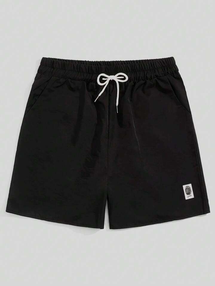 Men Casual Patched Drawstring Shorts