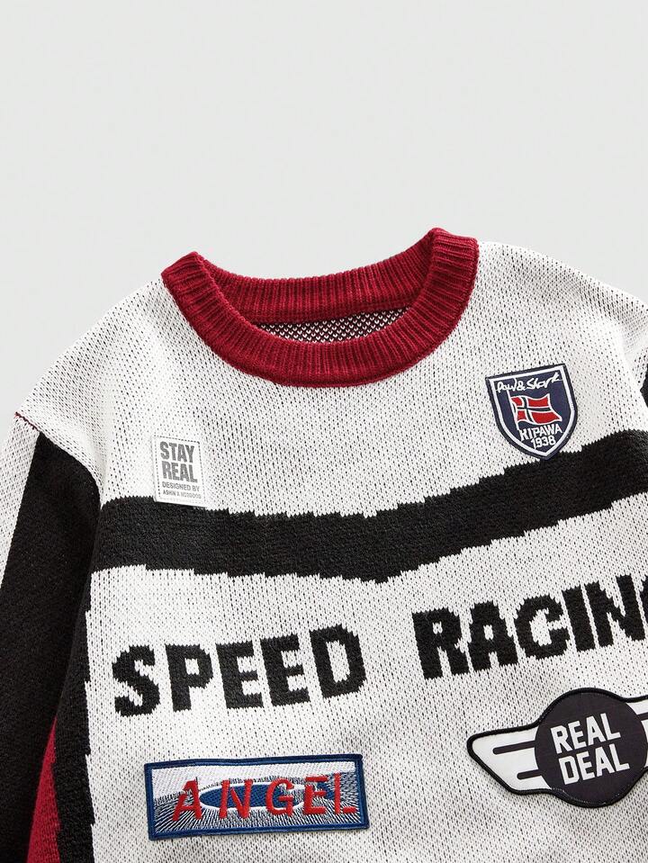 Men's Round Neck Racing Embroidered Sweater